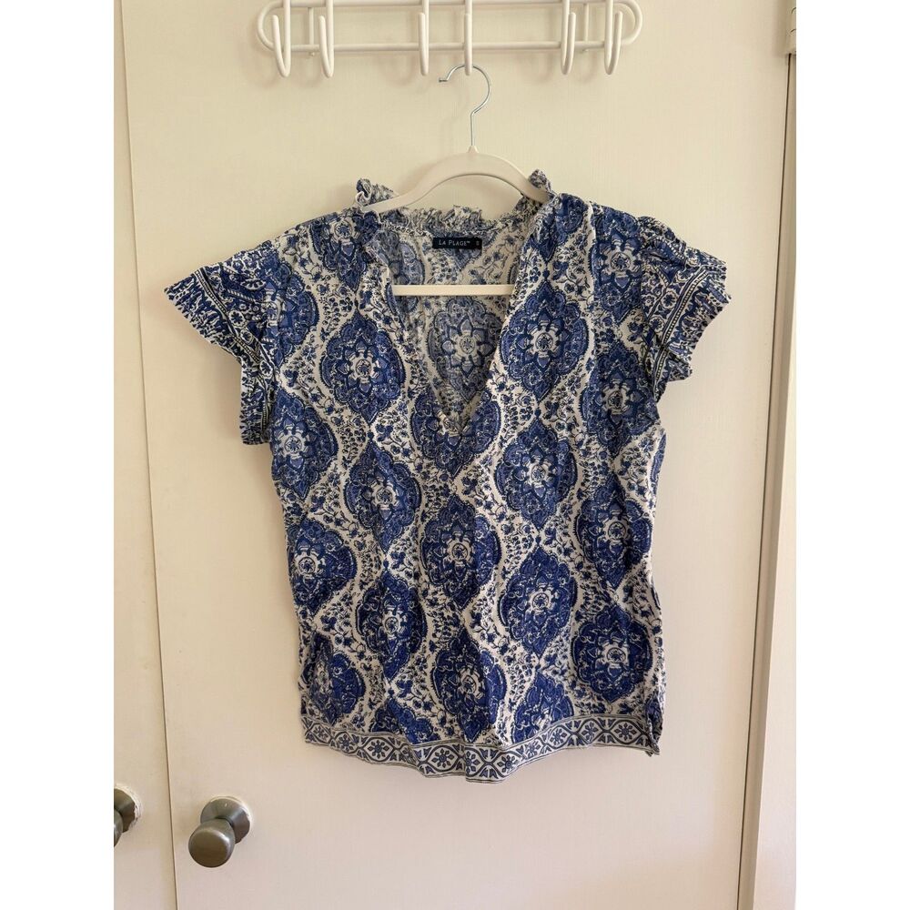 La Plage blue paisley cotton top, size S
